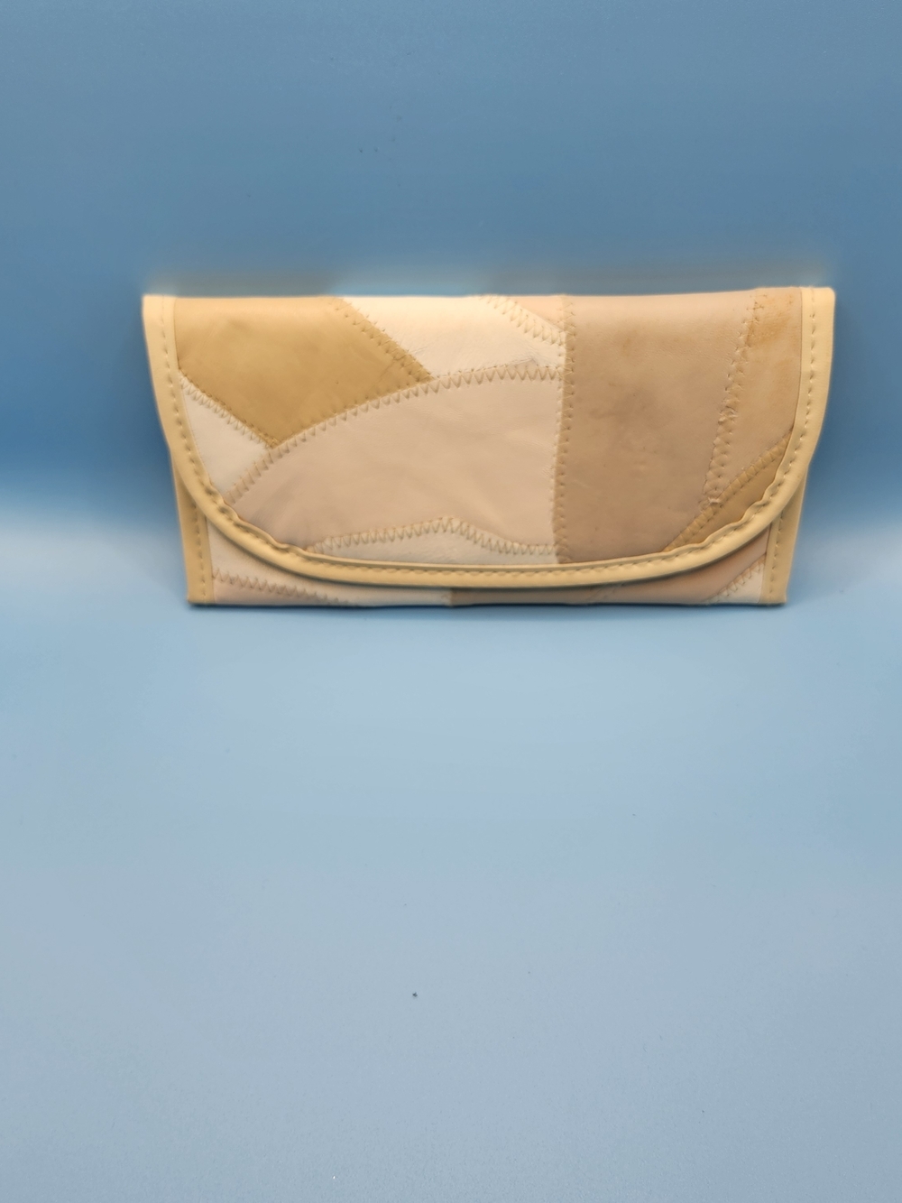Patchwork Leather Clutch Wallet - Beige Multi-Tone